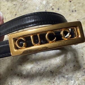 Gucci Black Belt with Gold Logo Buckle